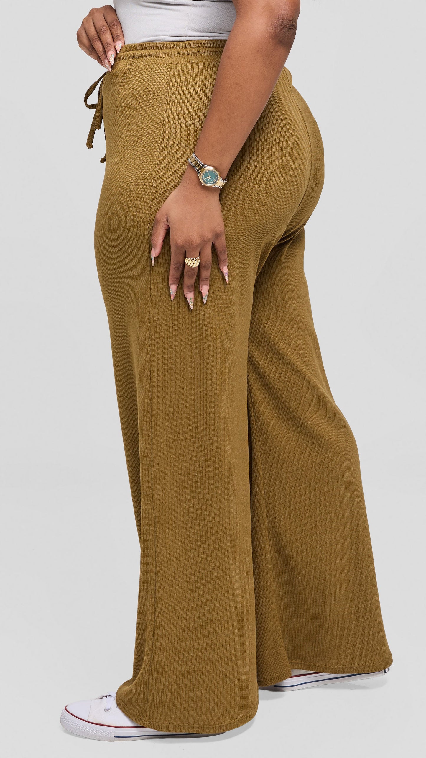 Vivo Ria Drawstring Pants in Stretch Rib - Olive