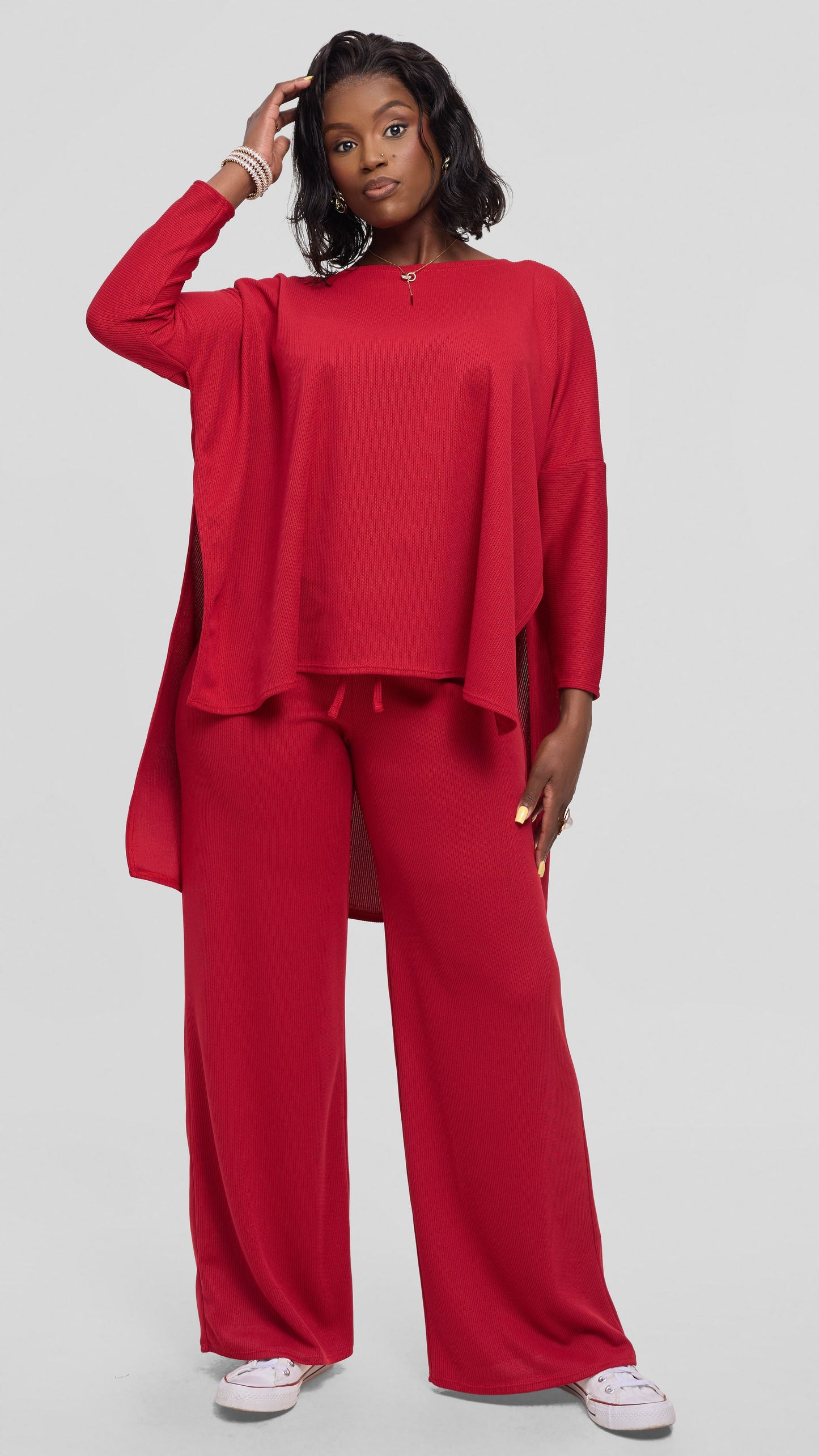 Vivo Safa Sweater in Stretch Rib - Dark Red