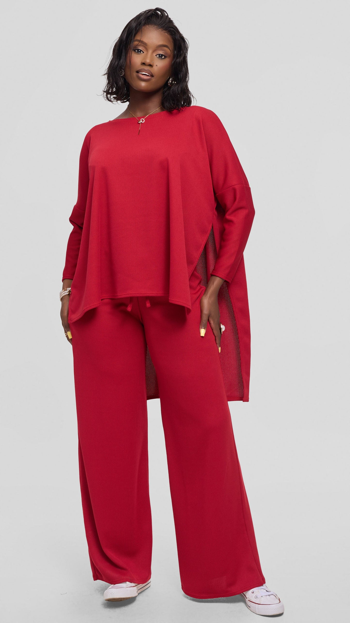Vivo Safa Sweater in Stretch Rib - Dark Red