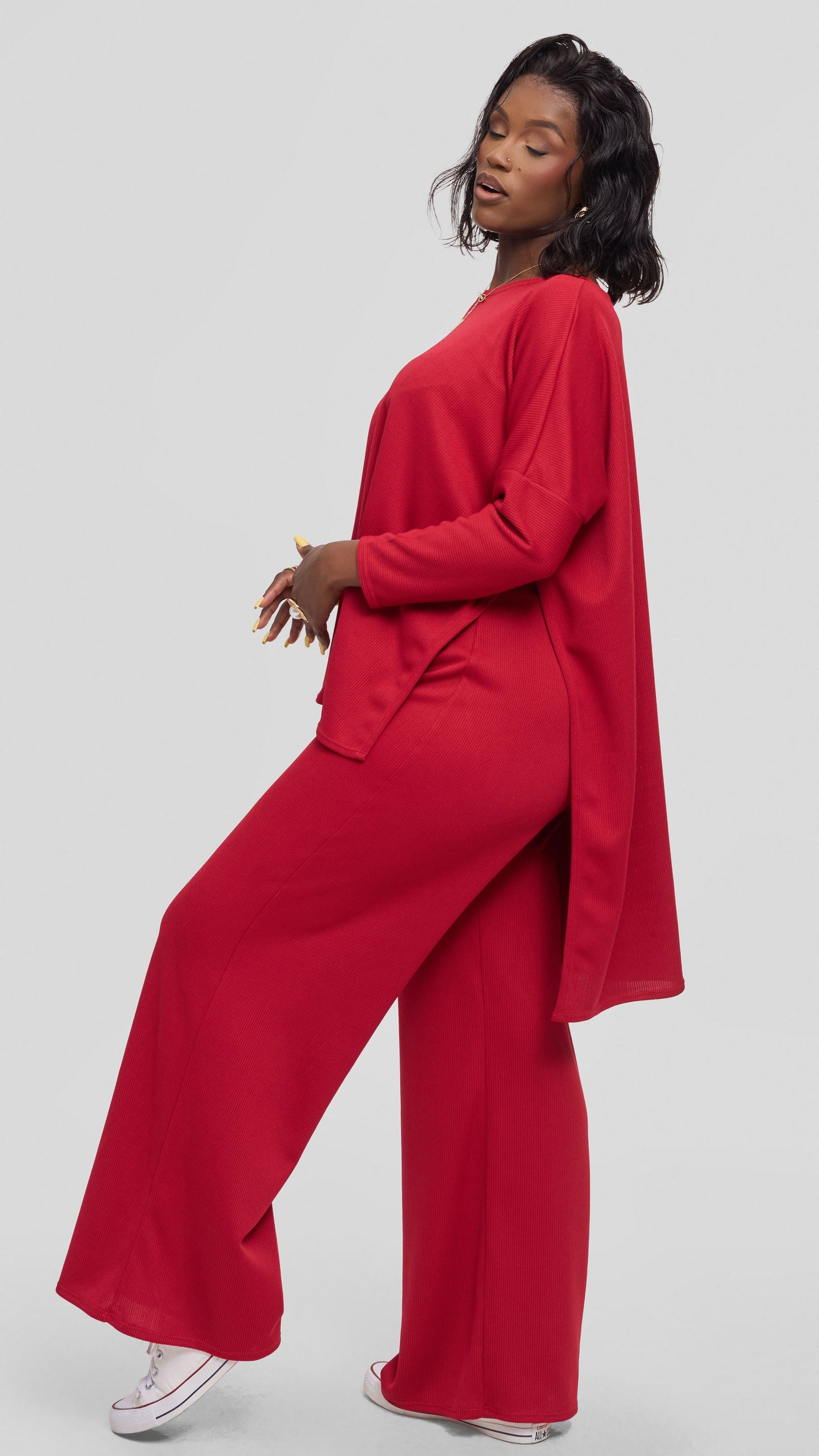 Vivo Safa Sweater in Stretch Rib - Dark Red