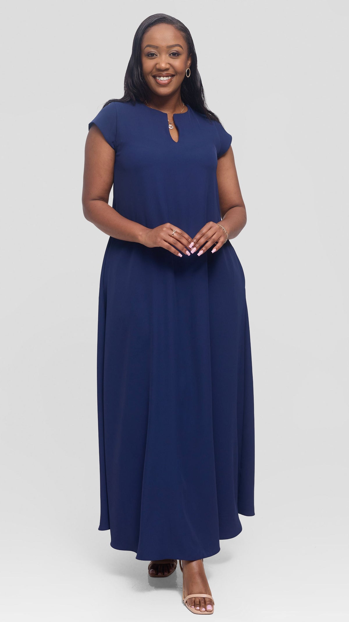 Vivo Zola V-Neck Maxi Dress in Crepe - Navy Blue