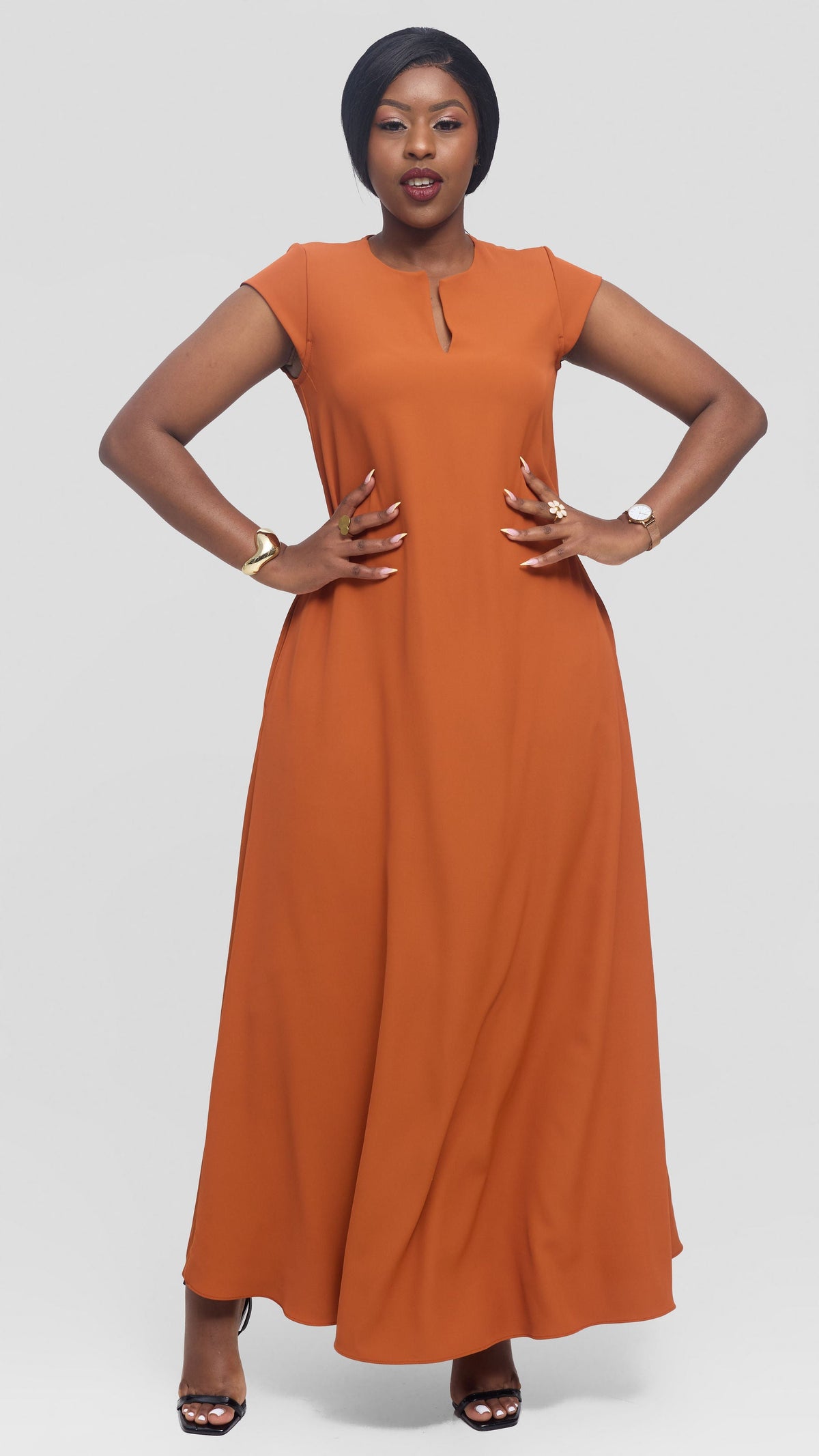 Vivo Zola V-Neck Maxi Dress in Crepe - Rust