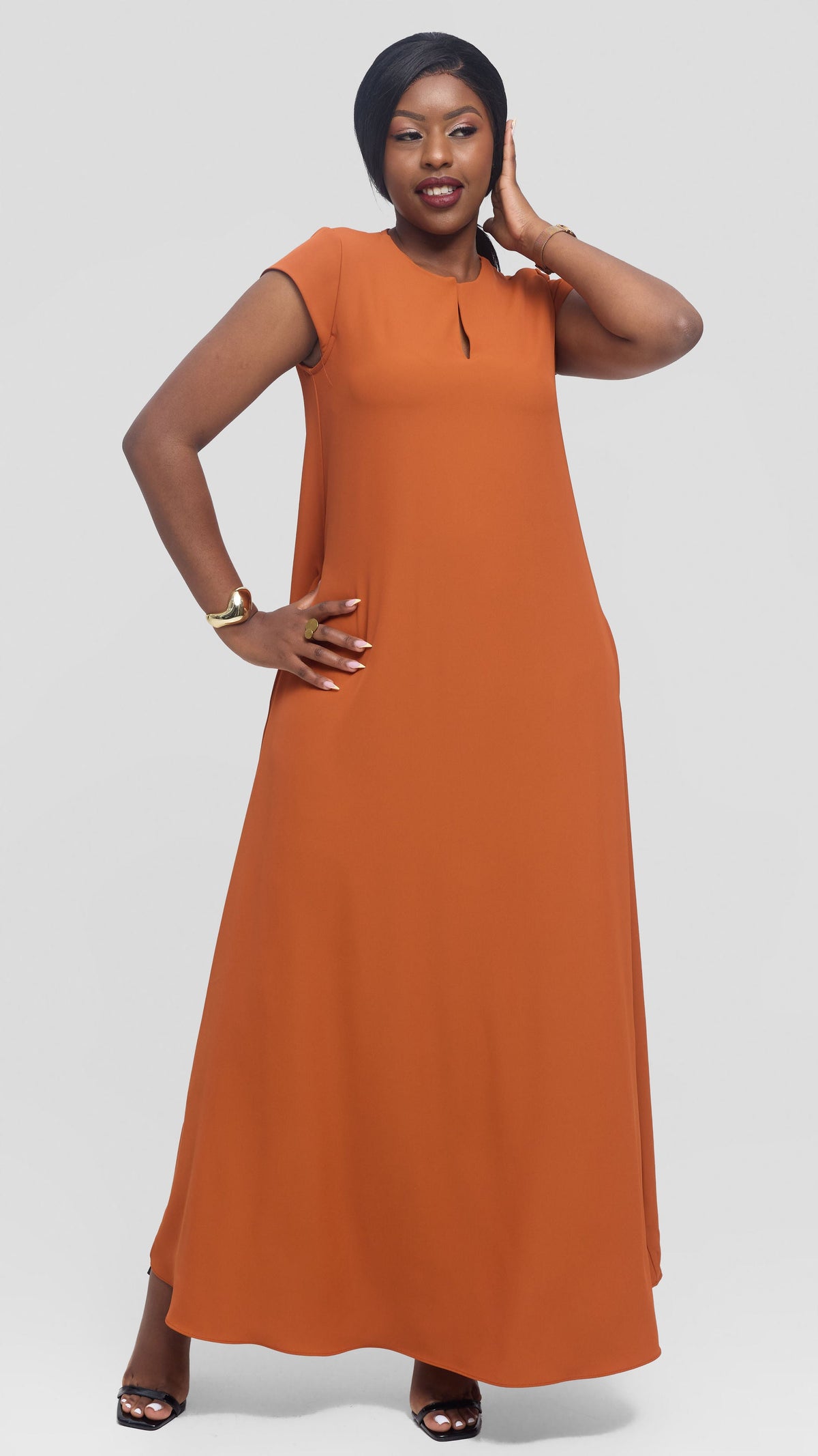 Vivo Zola V-Neck Maxi Dress in Crepe - Rust