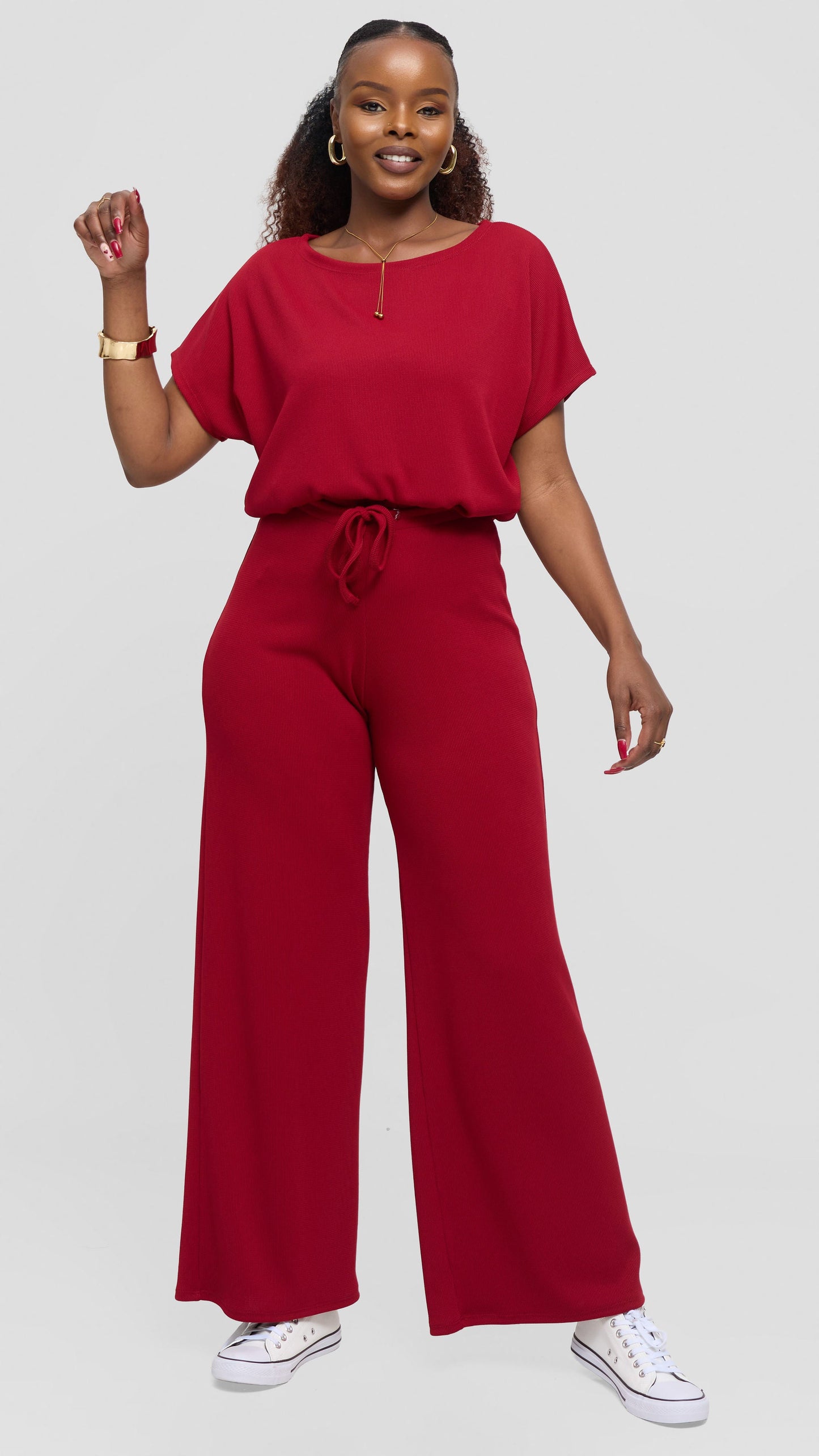 Vivo Safa Straight Leg Pants in Stretch Rib - Maroon