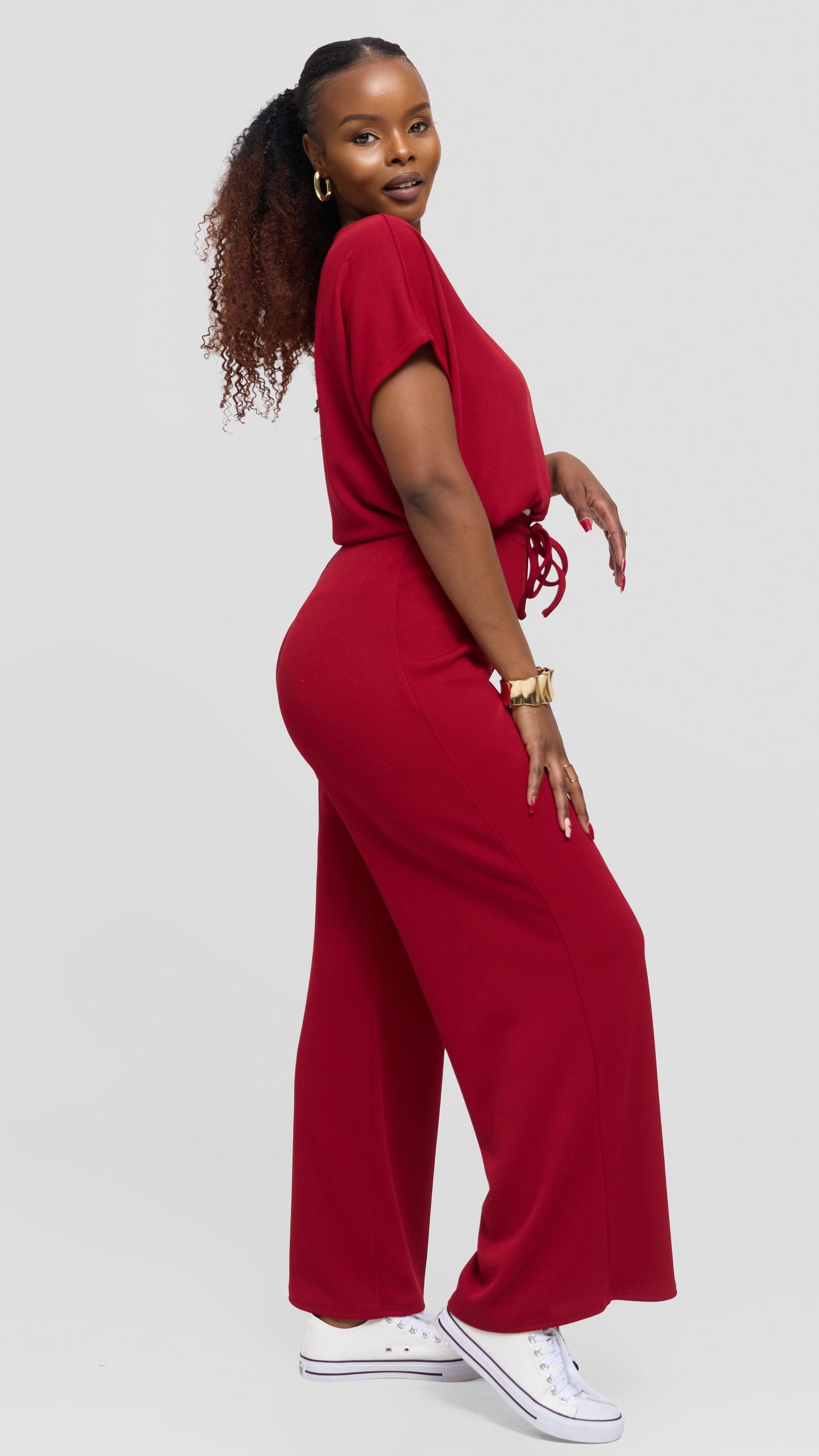 Vivo Safa Drop Shoulder Top in Stretch Rib - Maroon
