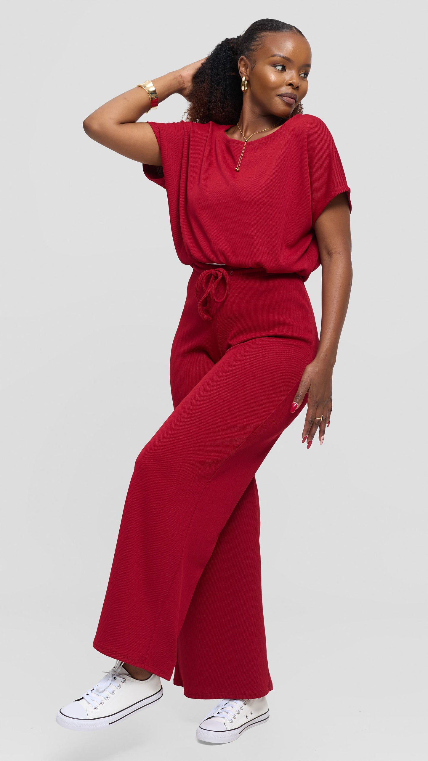Vivo Safa Drop Shoulder Top in Stretch Rib - Maroon