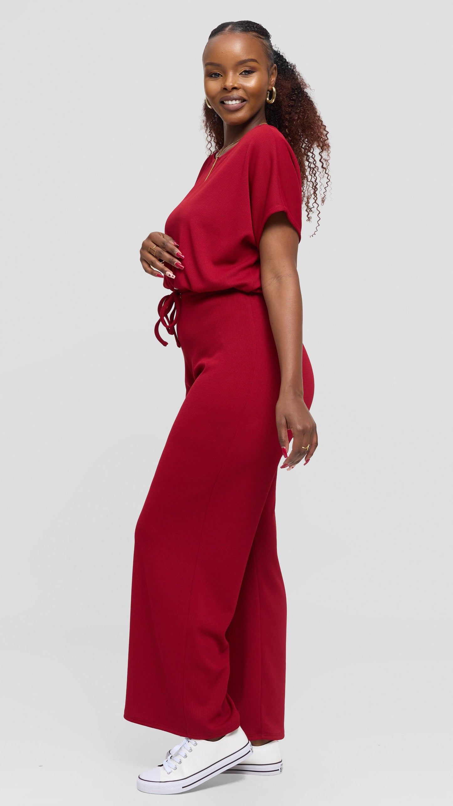 Vivo Safa Drop Shoulder Top in Stretch Rib - Maroon
