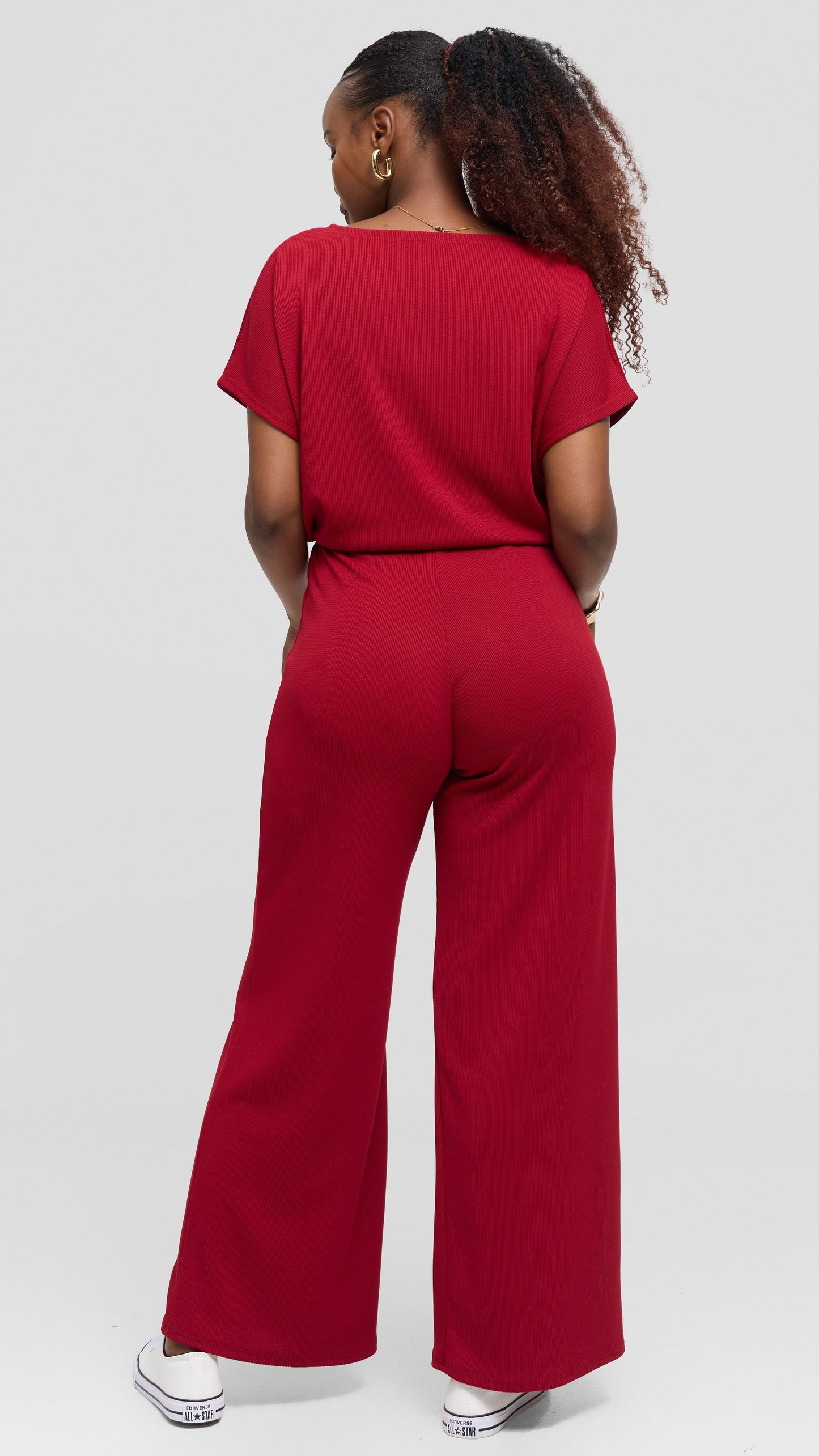 Vivo Safa Straight Leg Pants in Stretch Rib - Maroon