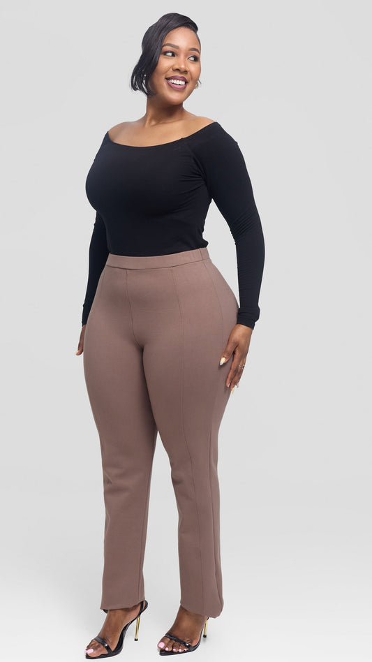 Vivo Panelled Straight Leg Pants in Ponte - Taupe
