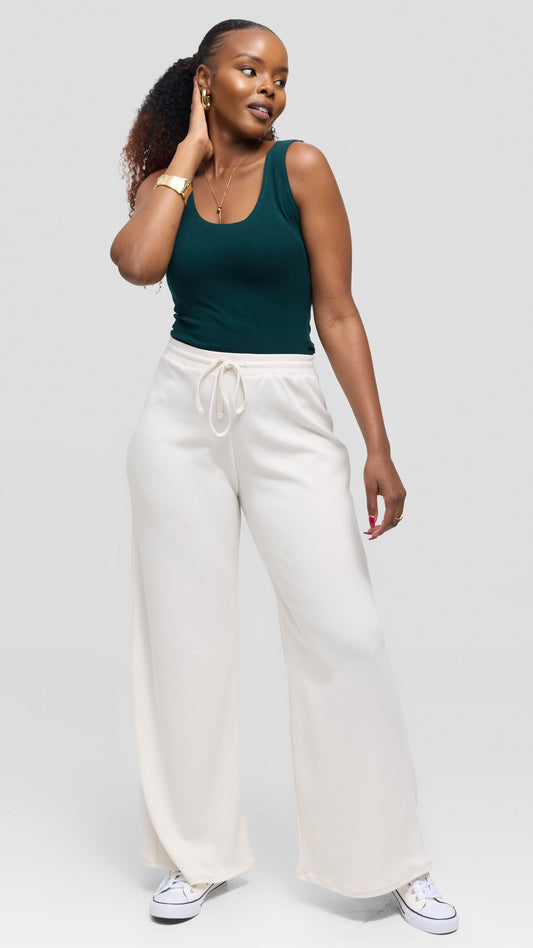 Vivo Ria Drawstring Pants in Stretch Rib - Off White