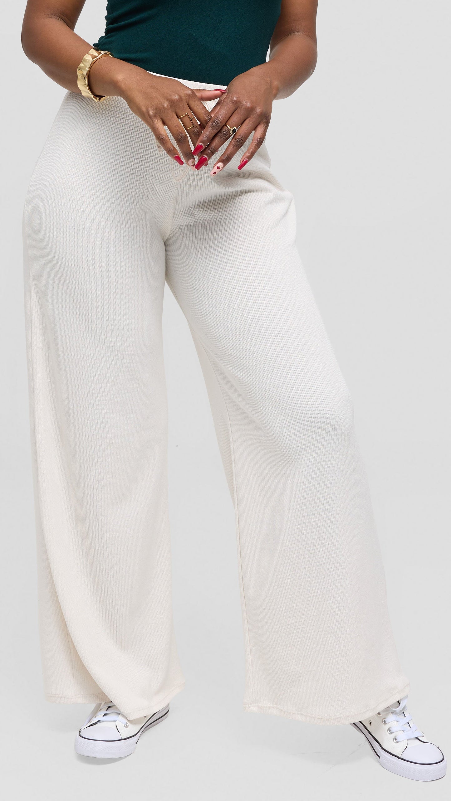 Vivo Ria Drawstring Pants in Stretch Rib - Off White