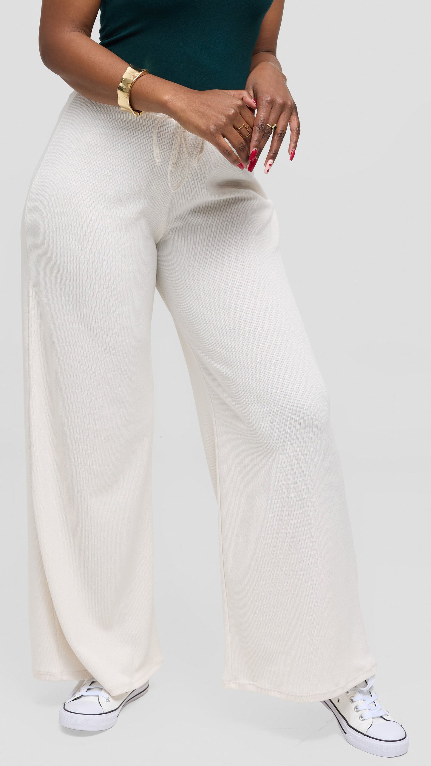 Vivo Ria Drawstring Pants in Stretch Rib - Off White