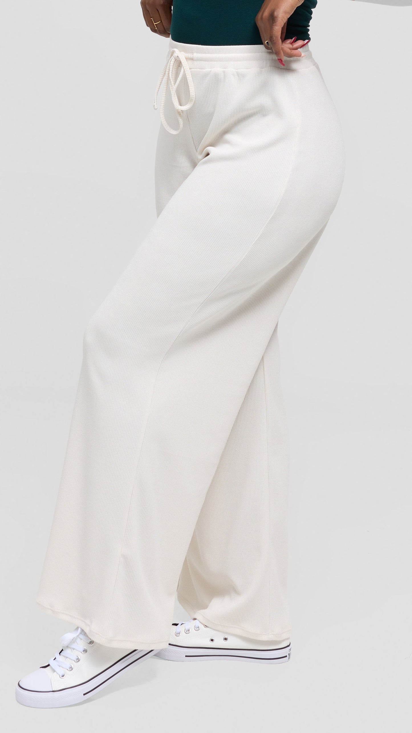 Vivo Ria Drawstring Pants in Stretch Rib - Off White