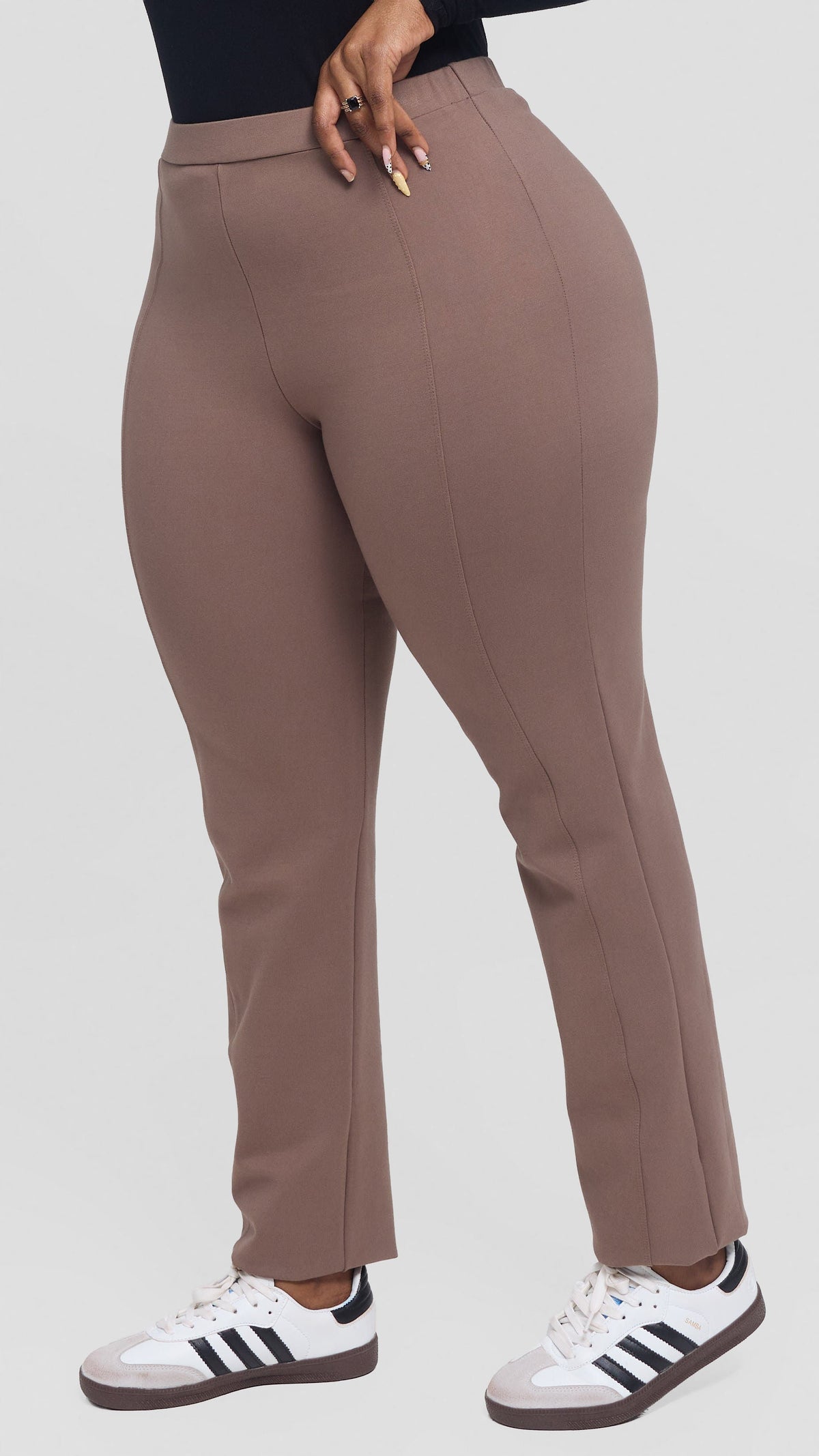 Vivo Panelled Straight Leg Pants in Ponte - Taupe