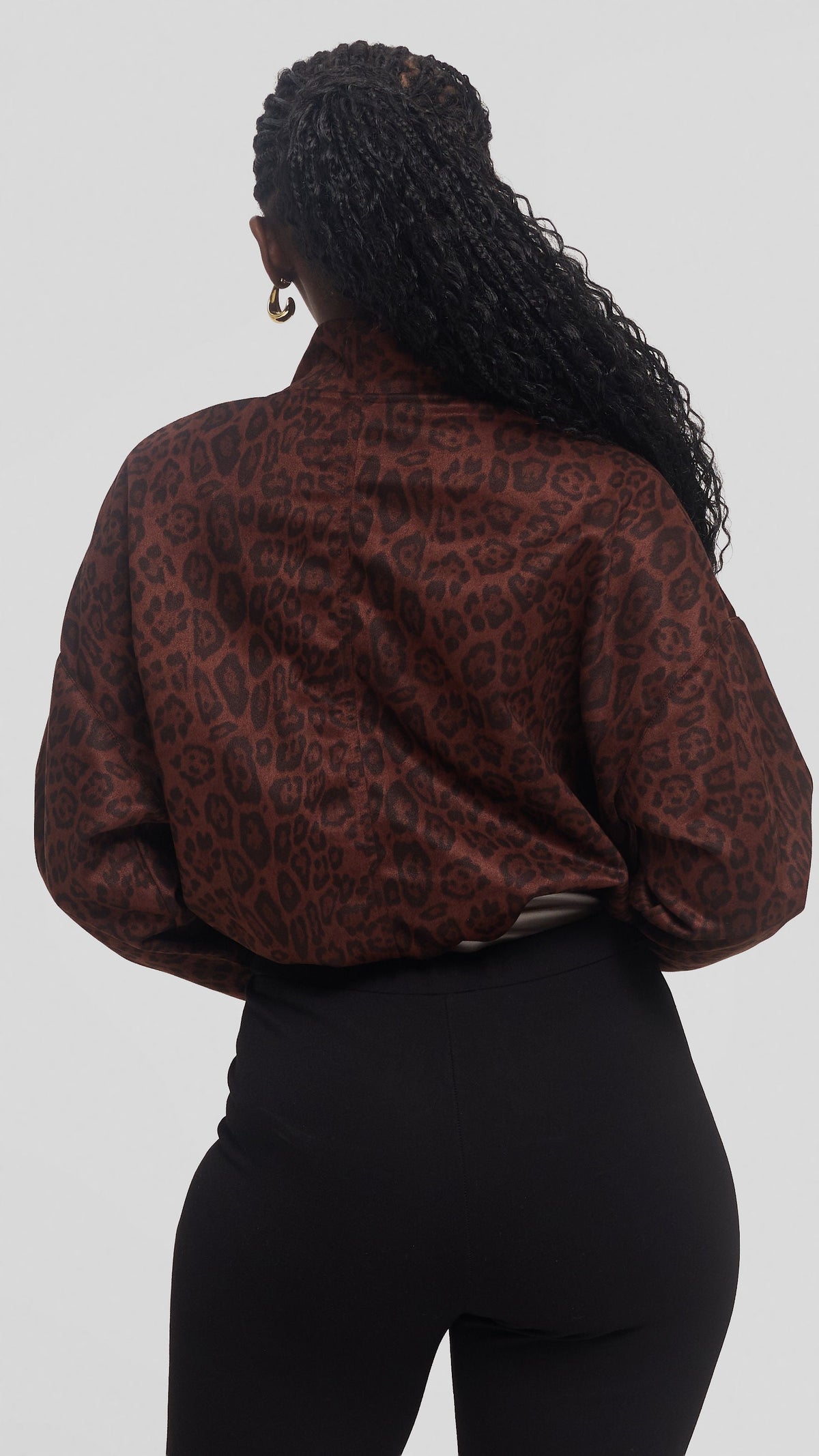 Vivo Drop Shoulder Jacket in Faux Suede - Dark Brown Print