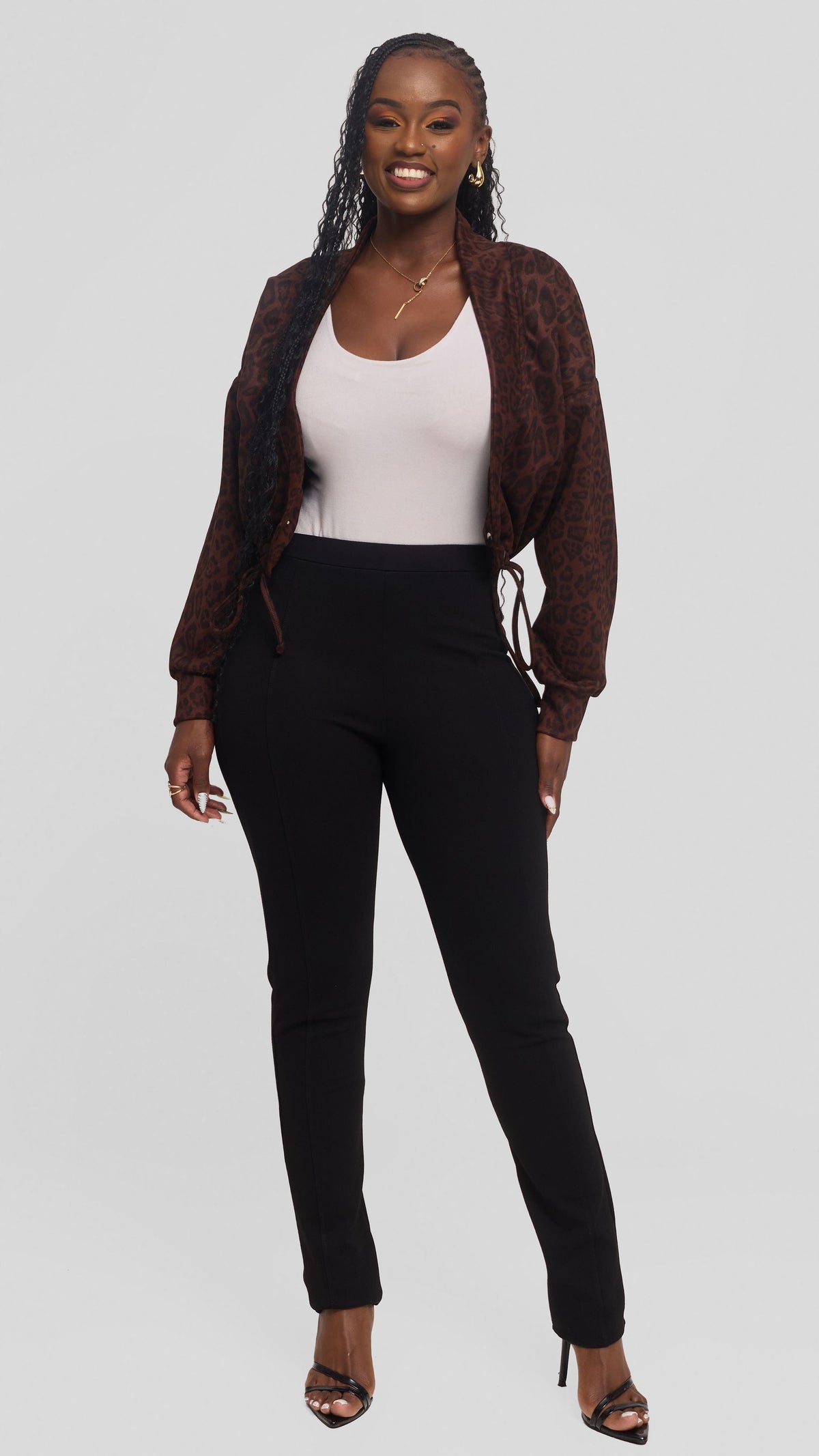 Vivo Drop Shoulder Jacket in Faux Suede - Dark Brown Print
