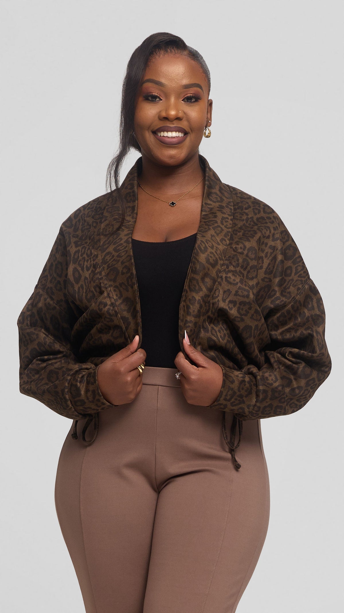 Vivo Drop Shoulder Jacket in Faux Suede - Light Olive Print