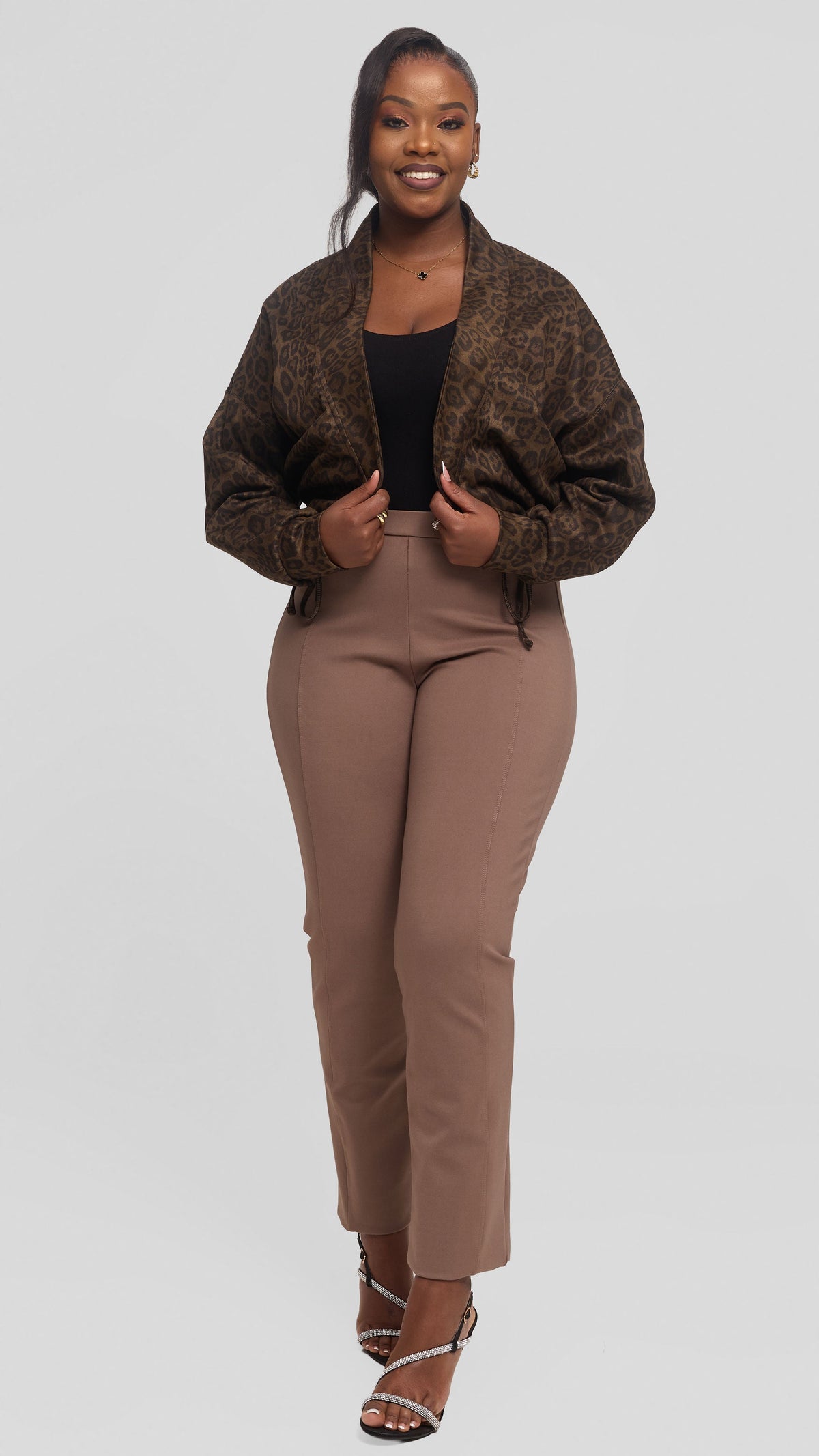 Vivo Drop Shoulder Jacket in Faux Suede - Light Olive Print