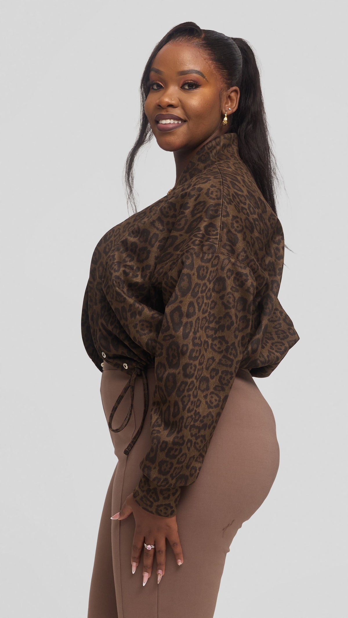 Vivo Drop Shoulder Jacket in Faux Suede - Light Olive Print