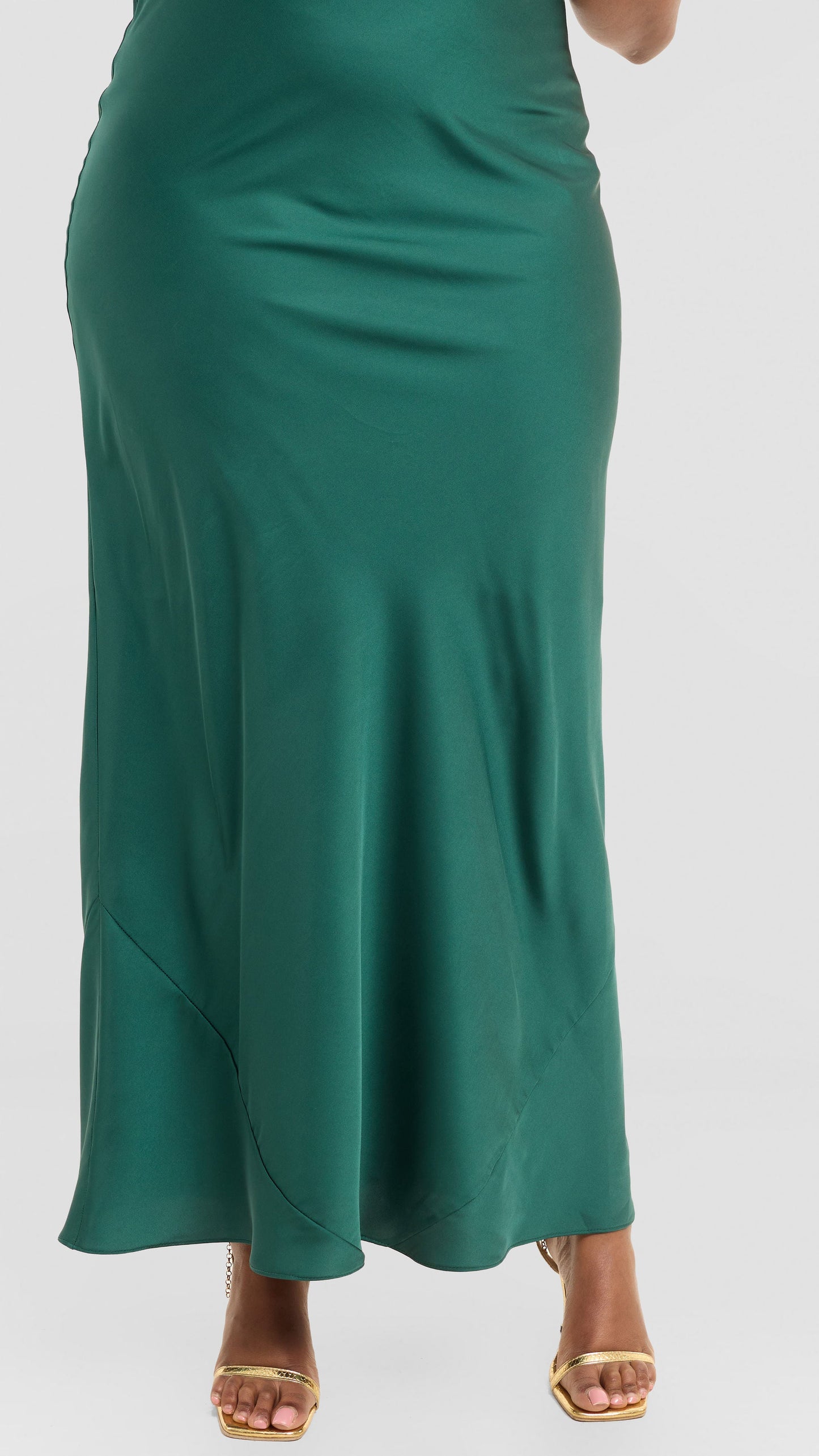 Vivo Studio Cowl Neck Maxi Dress in Satin - Dark Green