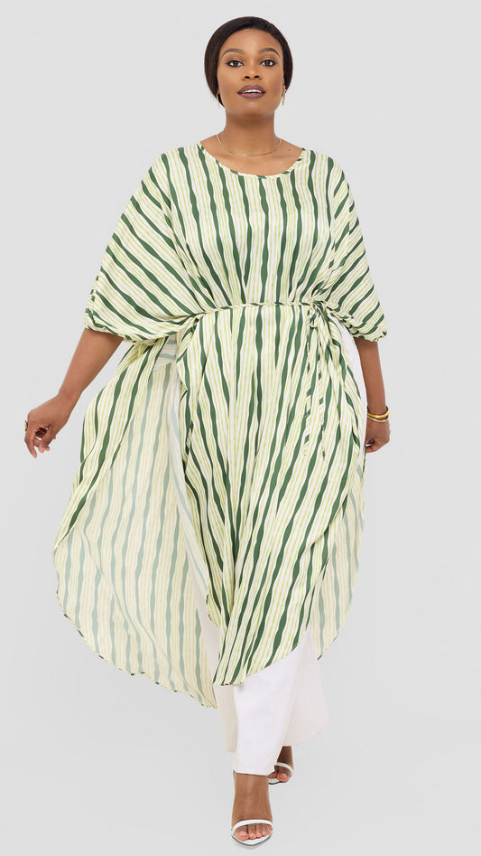 Vivo Essi Scalloped Maxi Top in Satin - Cream / Olive Huwa Print