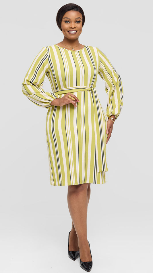 Vivo Laika Bishop Sleeve Shift Dress In Crepe - Buttermilk / Olive Loleni Print