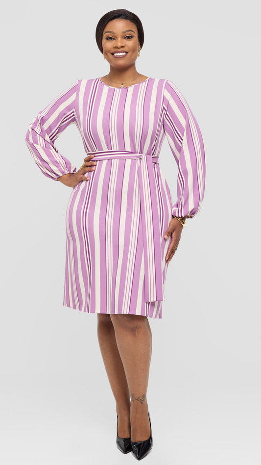 Vivo Laika Bishop Sleeve Shift Dress In Crepe - Buttermilk / Lilac Loleni Print