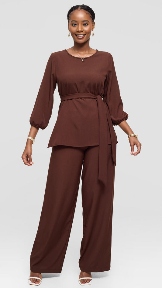 Vivo Kani Bishop Sleeve Top - Chocolate Brown