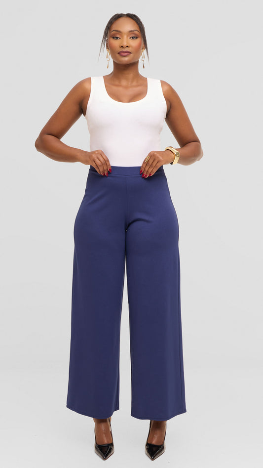 Vivo Wide Leg Pants in Ponte - Navy