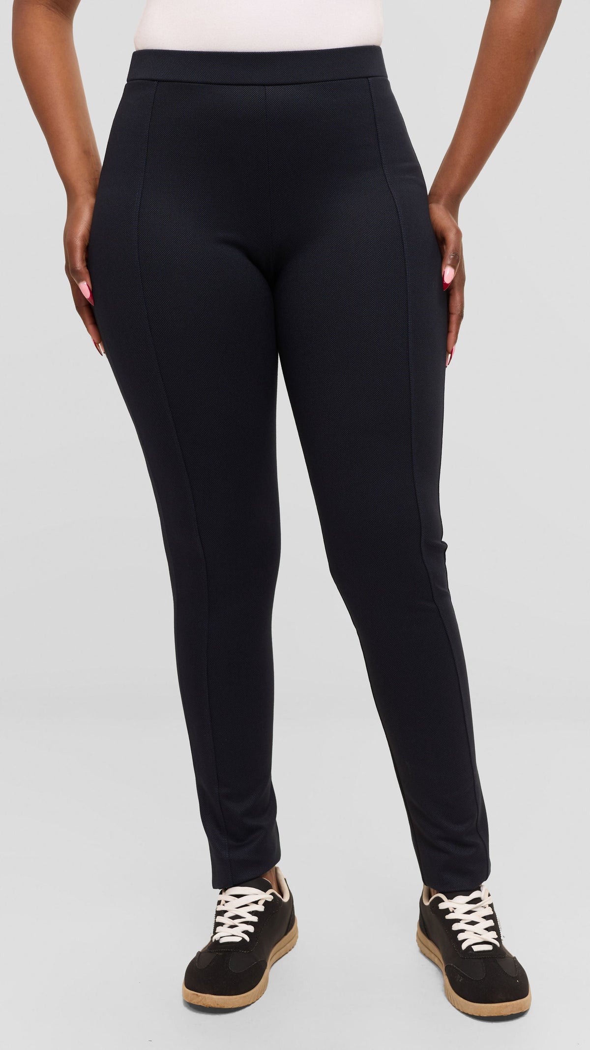 Vivo Dotted Panelled Leisure Pants in Ponte - Navy Dotted