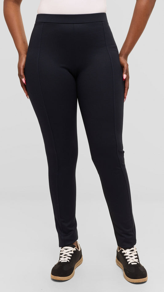 Vivo Dotted Panelled Leisure Pants in Ponte - Navy Dotted