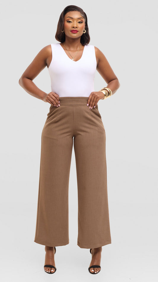 Vivo Pin Tuck Waist Pants in Crepe - Taupe