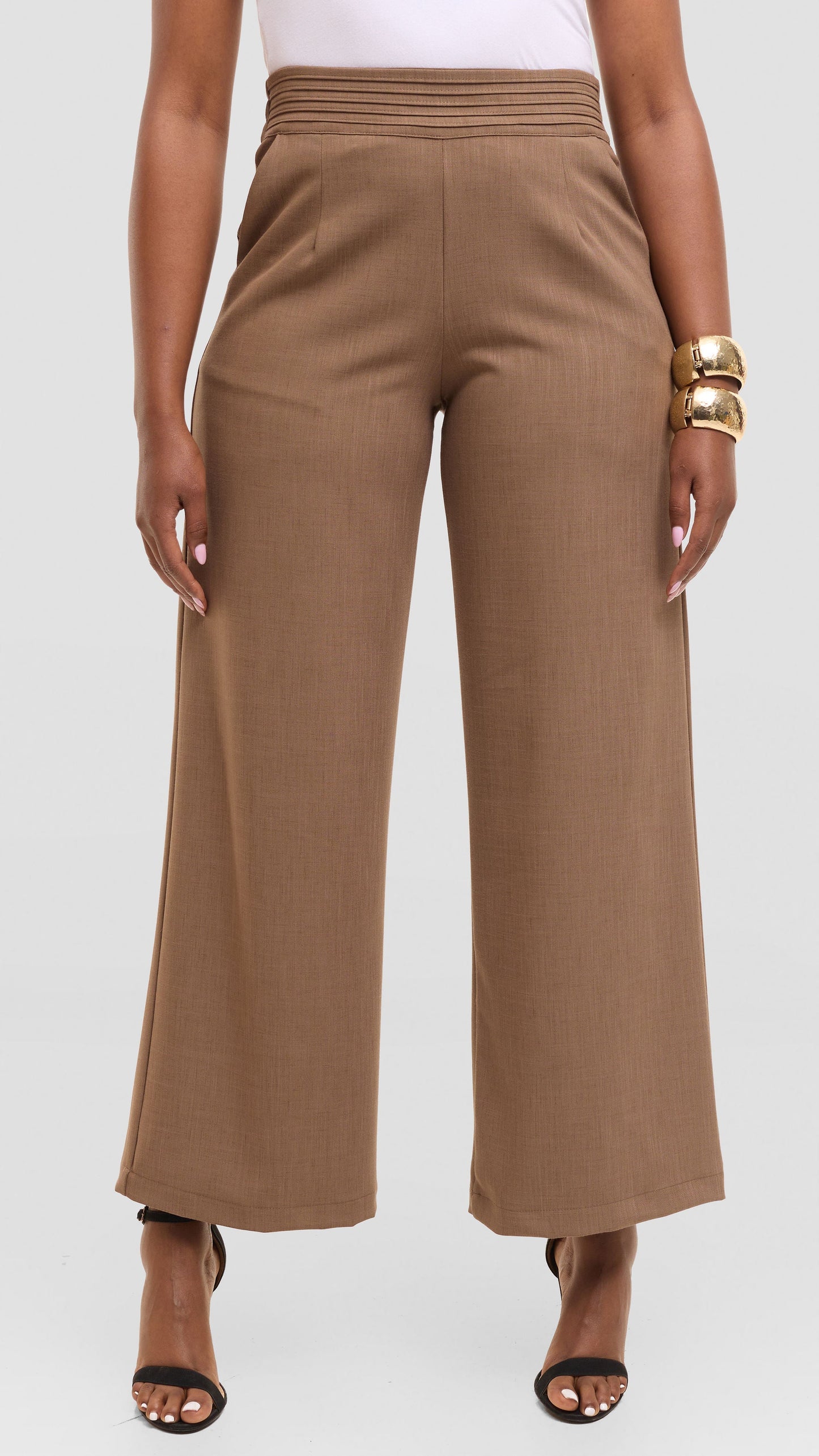 Vivo Pin Tuck Waist Pants in Crepe - Taupe