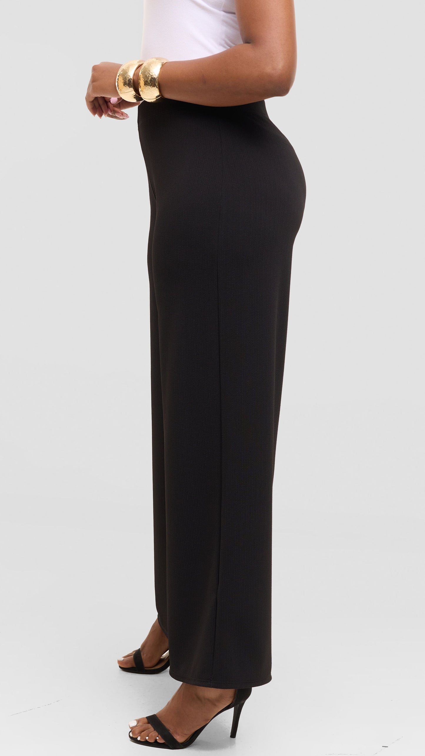 Vivo Chela Wide Leg Pants in Stretch Rib - Black