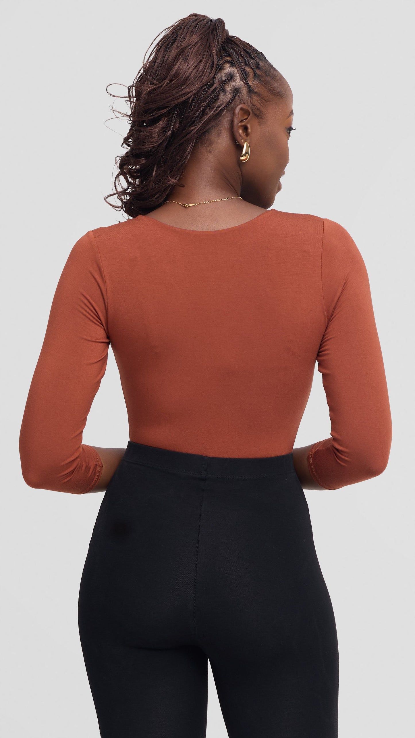 Vivo Basic 3/4 Sleeved Double Layered Bodysuit in Jersey - Rust