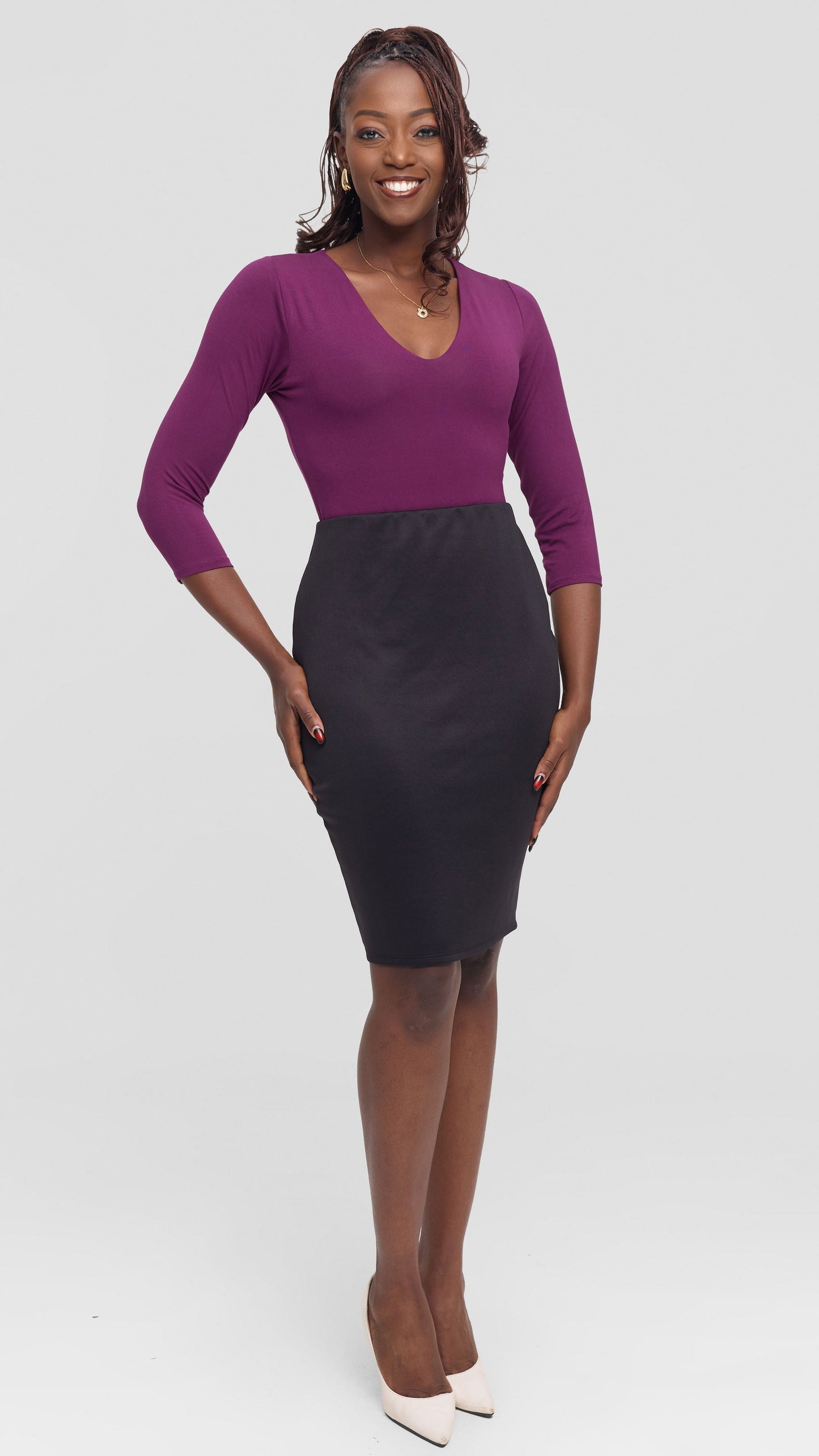 Vivo Basic 3/4 Sleeved Double Layered Bodysuit in Jersey - Dark Purple