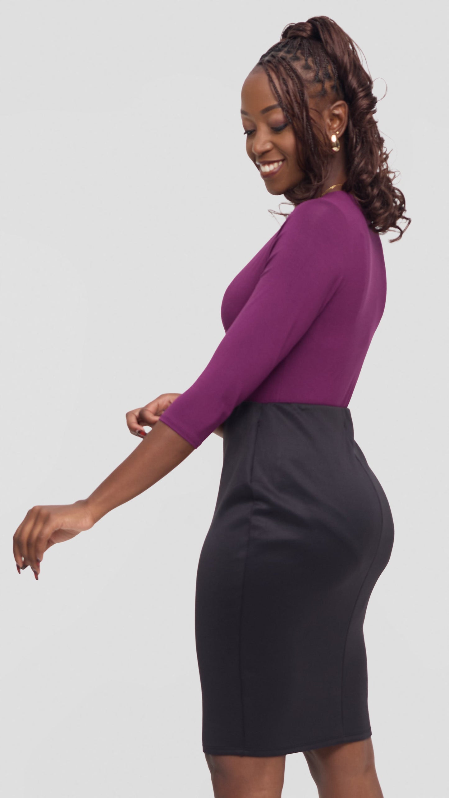 Vivo Basic 3/4 Sleeved Double Layered Bodysuit in Jersey - Dark Purple