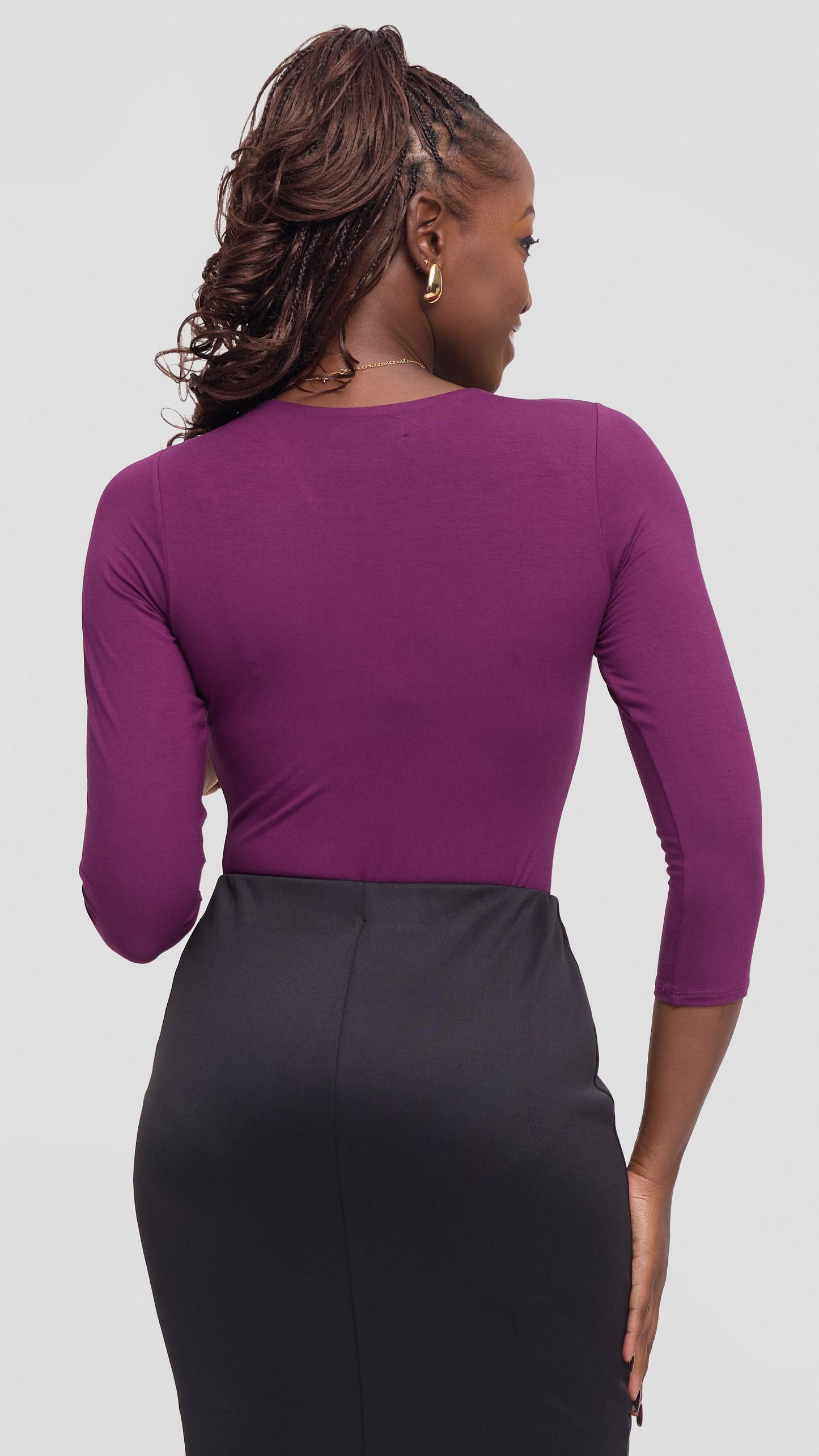 Vivo Basic 3/4 Sleeved Double Layered Bodysuit in Jersey - Dark Purple