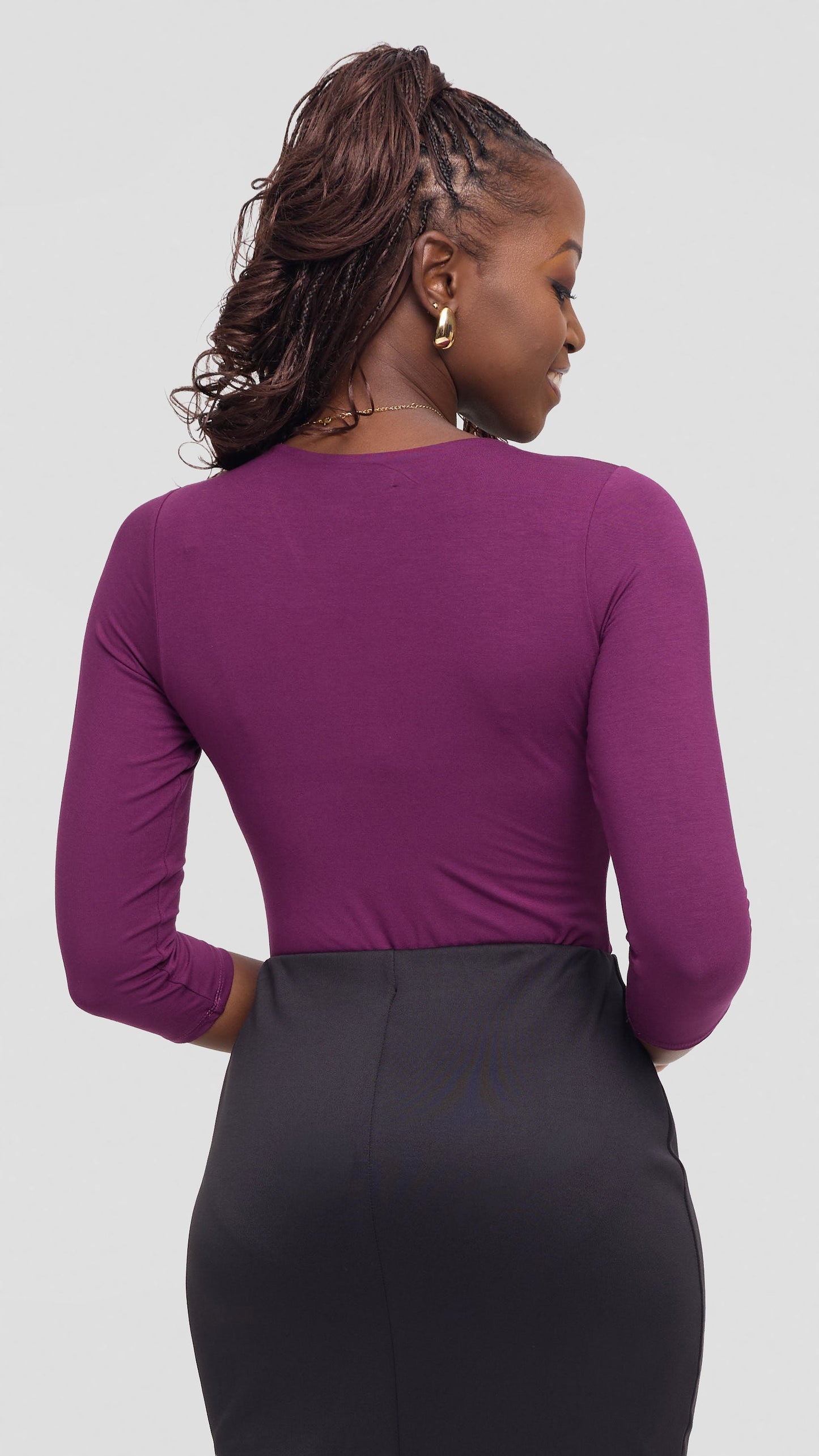 Vivo Basic 3/4 Sleeved Double Layered Bodysuit in Jersey - Dark Purple