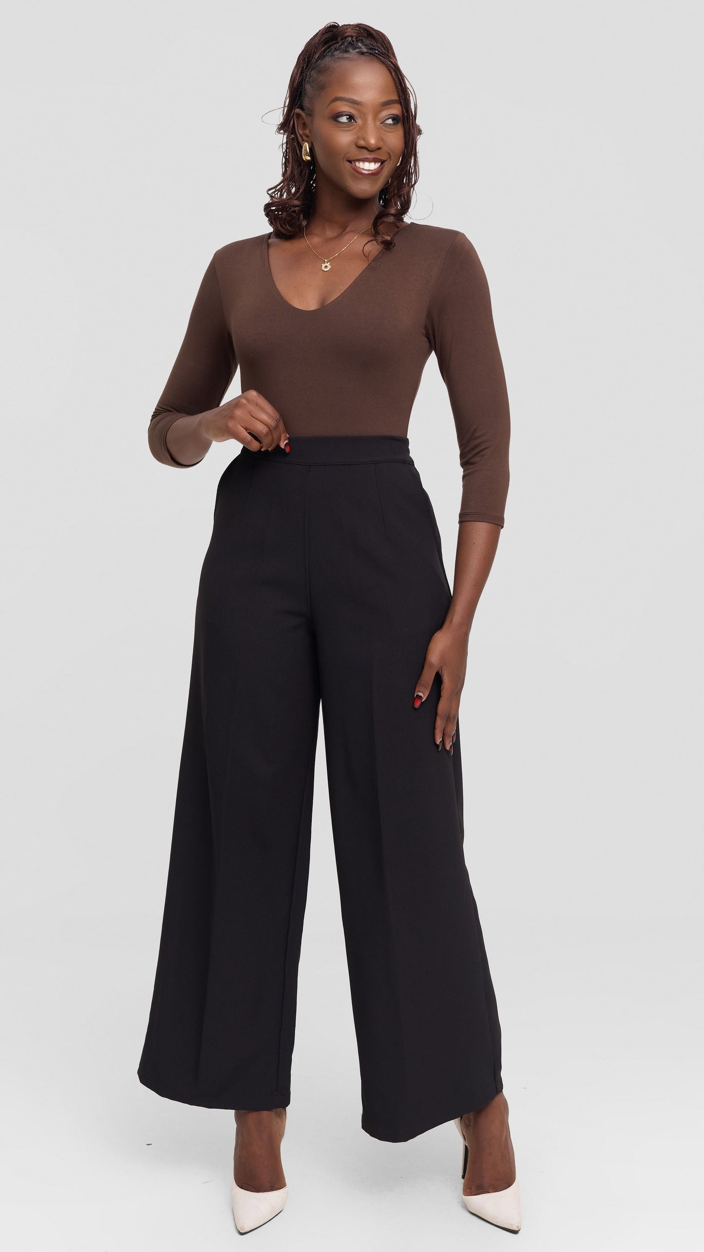 Vivo Basic 3/4 Sleeved Double Layered Bodysuit in Jersey - Brown