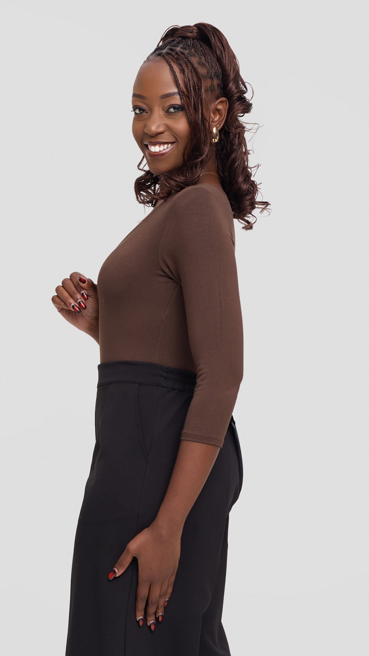 Vivo Basic 3/4 Sleeved Double Layered Bodysuit in Jersey - Brown