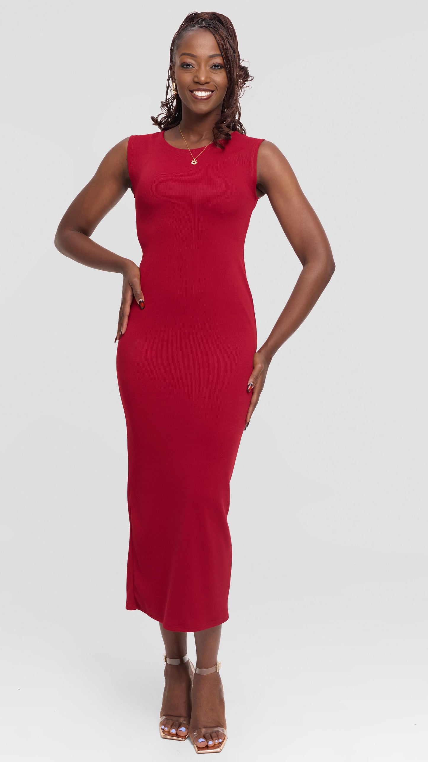 Vivo Selah Sleeveless Maxi Dress in Stretch Rib - Maroon