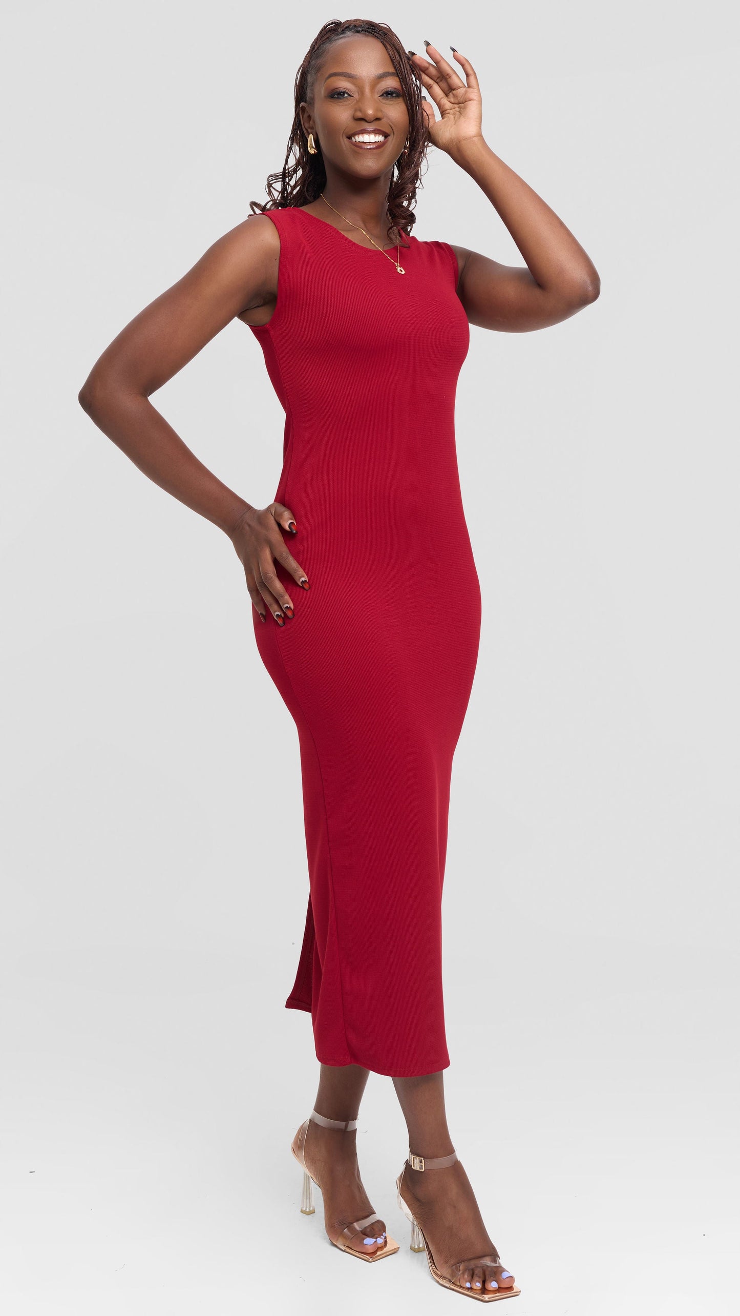 Vivo Selah Sleeveless Maxi Dress in Stretch Rib - Maroon