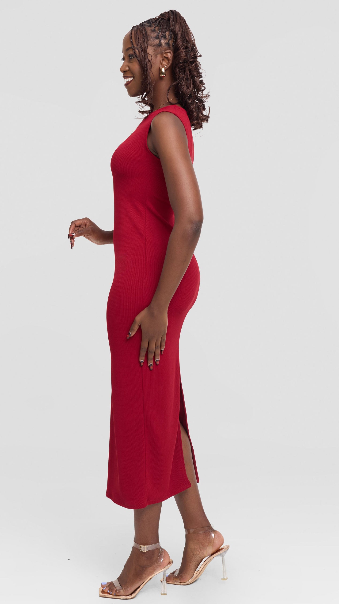 Vivo Selah Sleeveless Maxi Dress in Stretch Rib - Maroon
