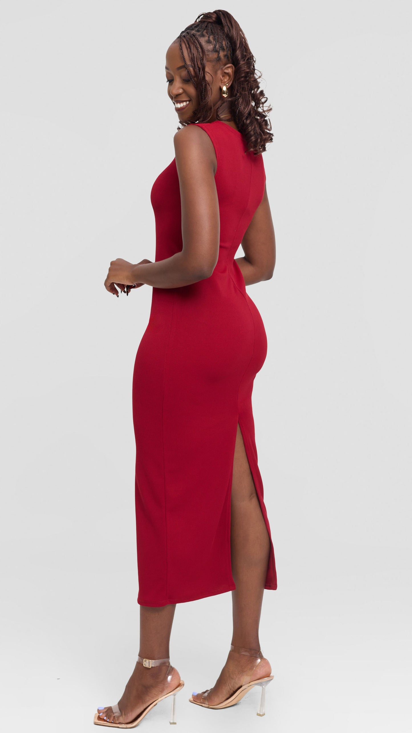 Vivo Selah Sleeveless Maxi Dress in Stretch Rib - Maroon