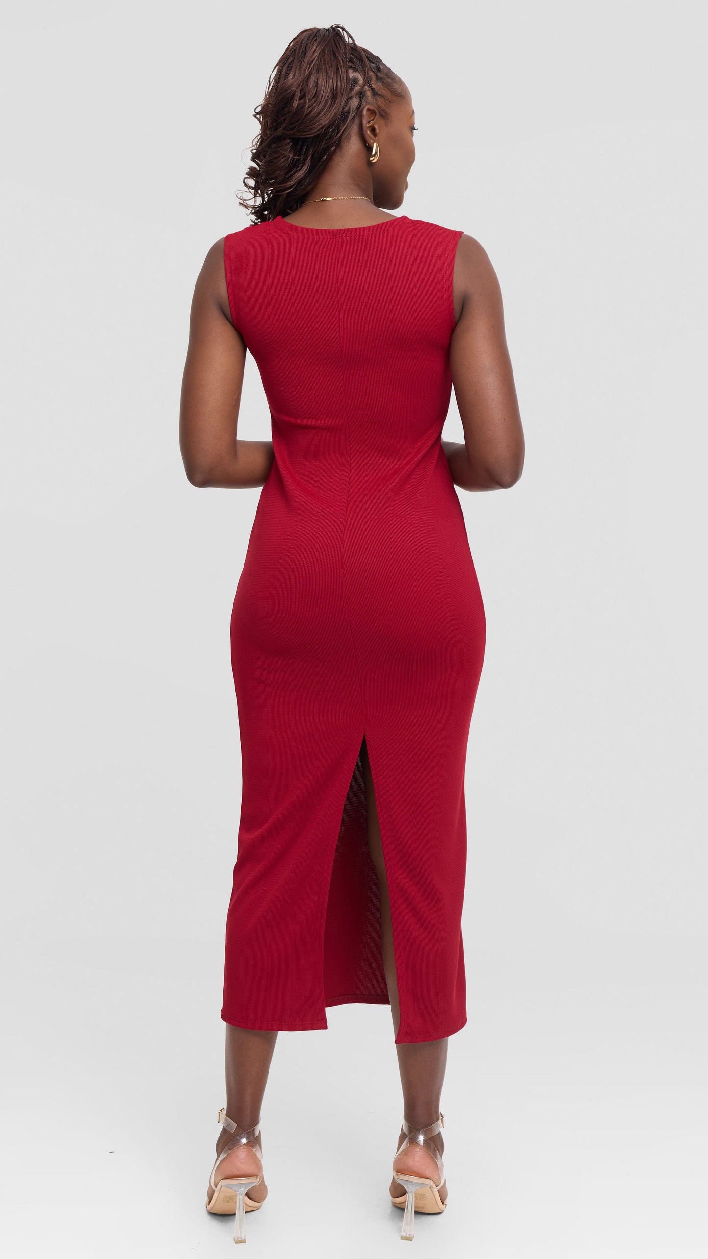 Vivo Selah Sleeveless Maxi Dress in Stretch Rib - Maroon