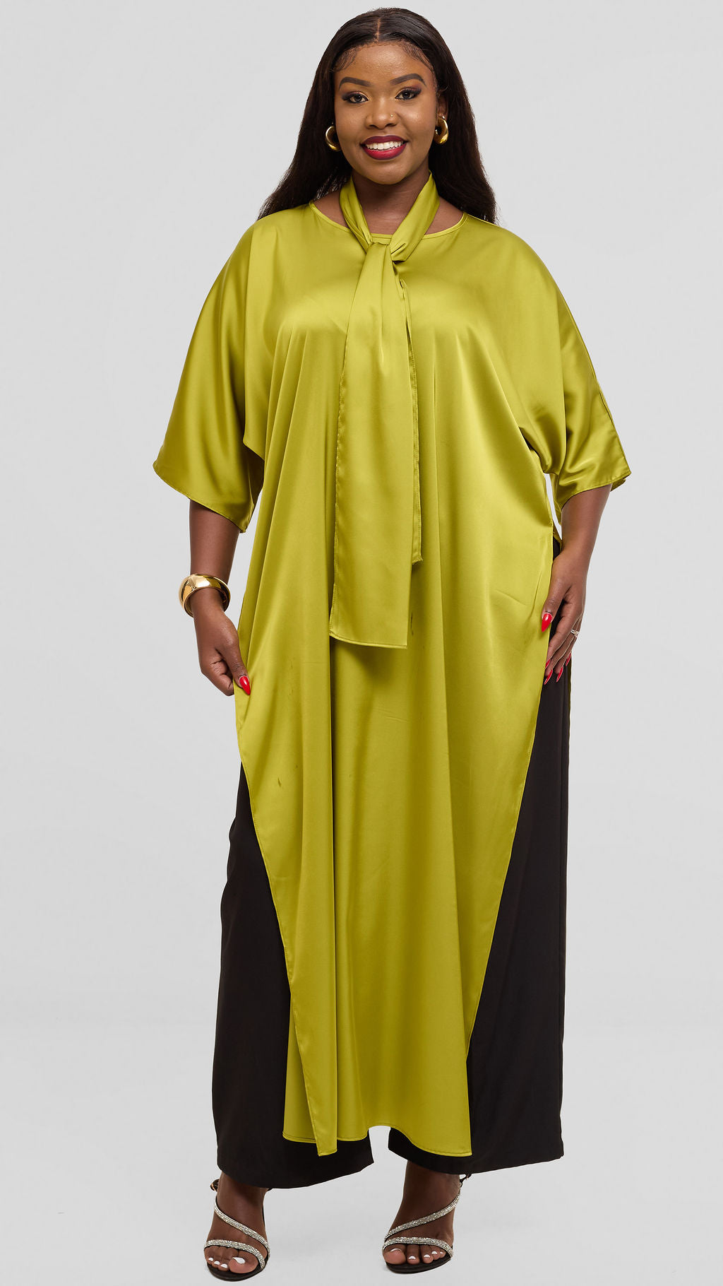 Vivo Lani Maxi Top in Satin - Light Olive