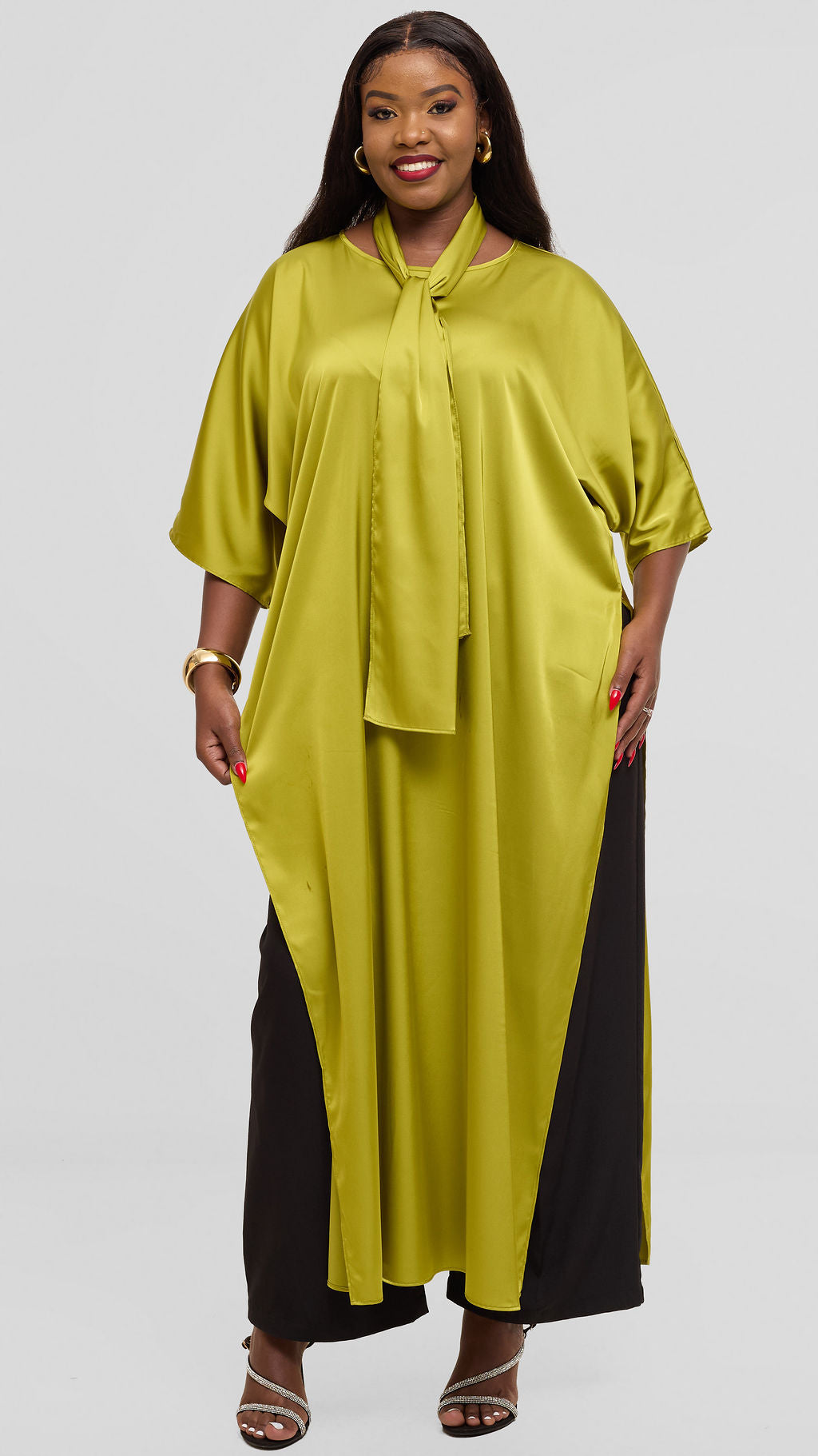 Vivo Lani Maxi Top in Satin - Light Olive