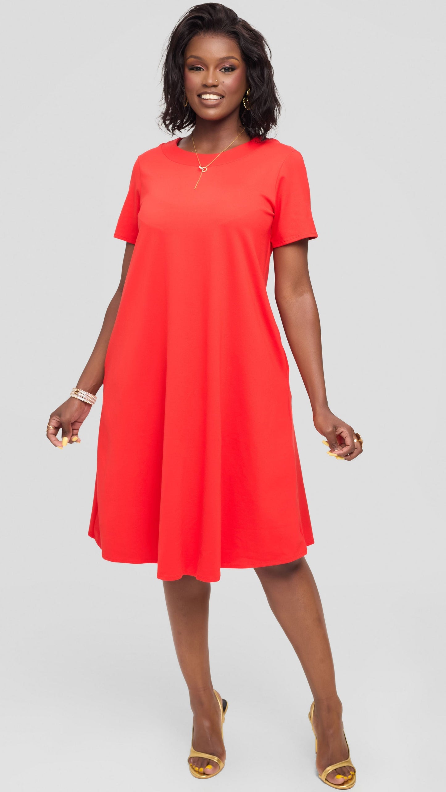Vivo Jema Short Sleeve Tent Dress in Ponte - Orange