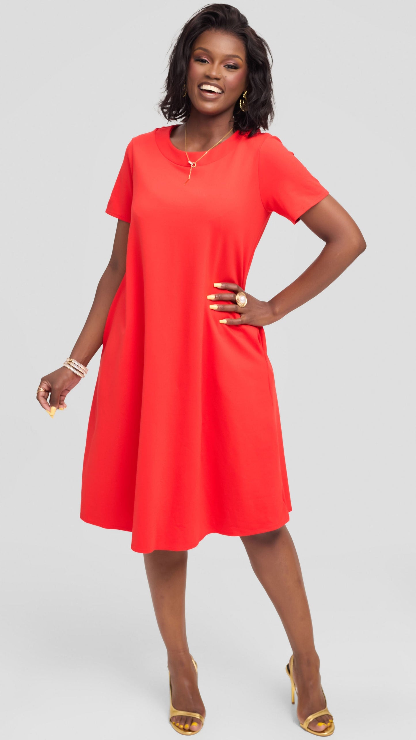 Vivo Jema Short Sleeve Tent Dress in Ponte - Orange